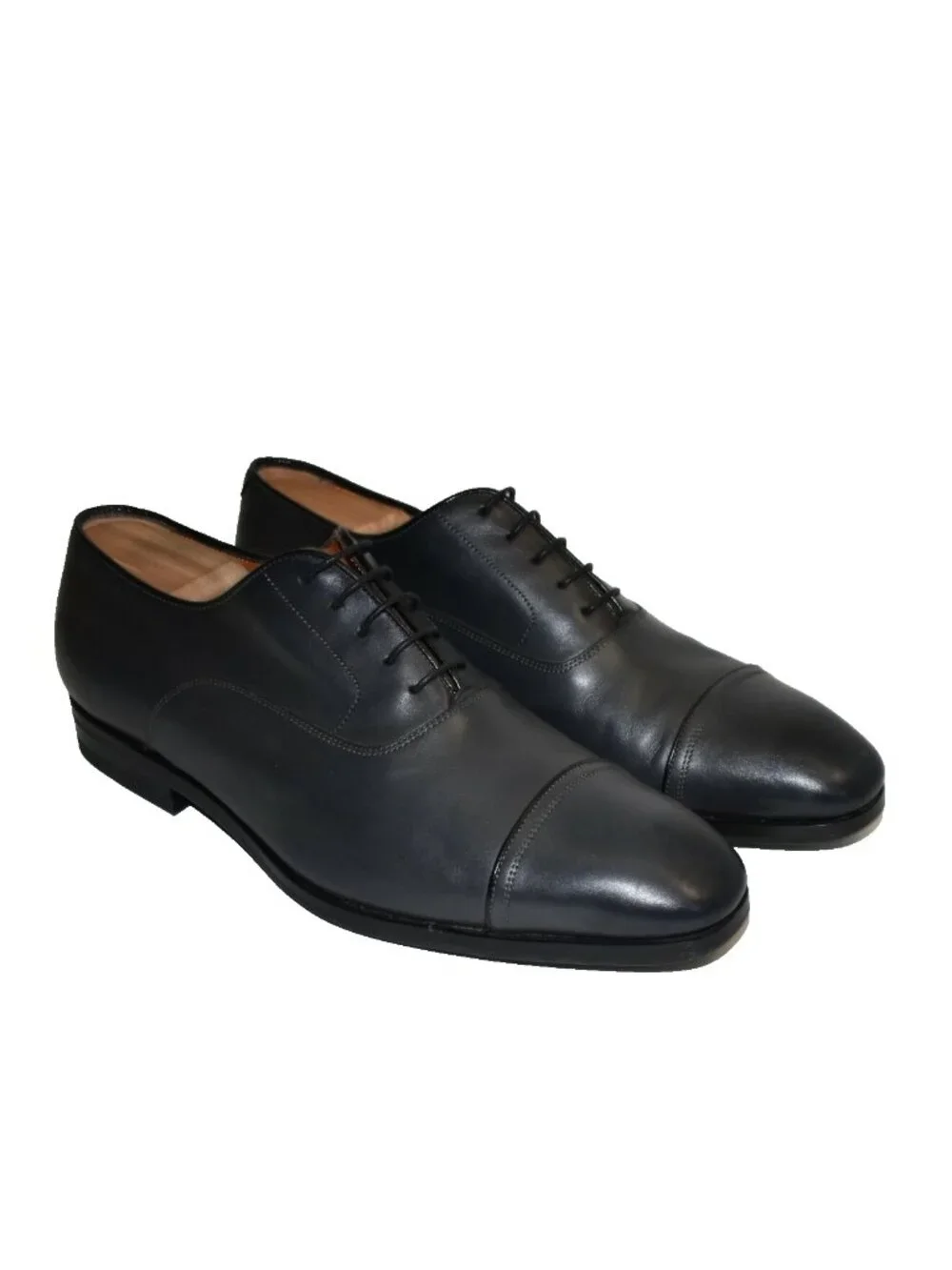 New! Santoni Nicolo Cap Toe Oxford Dark Gray Leather Size 9.5 D DD37